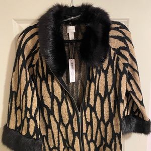 Chico’s Dram Faux Fur  Cardigan 3/4 sleeves